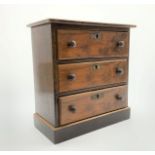 Miniature Victorian chest of three long drawers on a plinth base W25cm