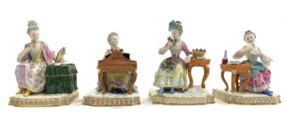 Set of four 19th Century Meissen figures from the Senses series, 'Sight, Smell,