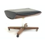 1960's G-Plan Ottoman-footstool, upholstered in black leather, raised on rosewood cruciform base,