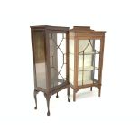 Edwardian inlaid mahogany display cabinet with two shelves, (W60cm, H129cm,