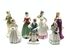 Seven Royal Doulton figures, 'The Silversmith of Williamsburg' HN 2208, 'Birthday Girl' HN 3423',