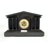 Victorian slate marble architectural mantle clock, inscised gilt scrolled decoration,