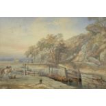English School (19th century): Barge Along a Canal with Horses,