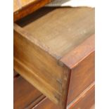 Georgian oak bureau, fall front enclosing fitted interior, four long graduating drawers,