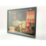 Montage of football items including Arsenal programme 1950, wooden rattle,