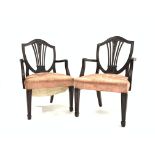 Pair 19th century mahogany childs armchairs, with shield back, seat upholstered in pink floral silk,