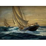 Colin Verity RSMA (British 1924-2011): 'Racing Home with the Catch' - Grand Bank Schooners,