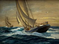 Colin Verity RSMA (British 1924-2011): 'Racing Home with the Catch' - Grand Bank Schooners,