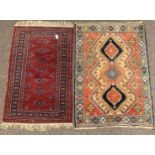 Persian design Yalamah ground rug, gul motif on red field, triple guarded boarder,