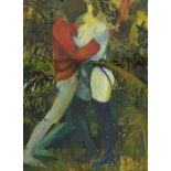 Tom Davison (British 20th century): Figures Kissing, oil on canvas, unsigned,