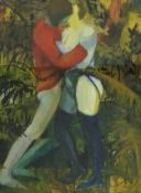 Tom Davison (British 20th century): Figures Kissing, oil on canvas, unsigned,