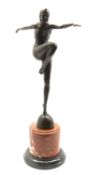 After J Philipp , Art Deco style bronze of a dancer with arms outstretched,