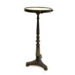 Victorian stand with needlework top over turned and fluted pedestal,