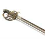 George V WW1 period officer's sword, the 83cm single fullered steel blade with George V cypher,