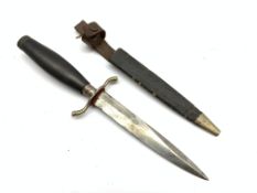 Fighting knife with unmarked 16cm single edged steel blade, S-shaped crosspiece,