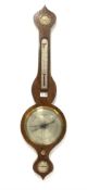 19th century oak wheel barometer and thermometer, with silvered registers,