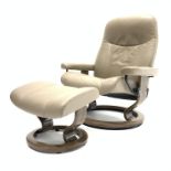 Ekornes Stressless leather upholstered reclining armchair with stool Condition Report &