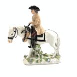 18th Century Meissen group of a horse and rider wearing a tricorn hat,