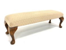 Quality 20th century walnut framed foot stool with top upholstered in cream fabric,