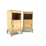 Pair of early 20th century Queen Anne style bleached walnut bedside tables,