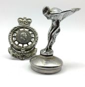 Chromium plated Rolls Royce 'Spirit of Ecstacy' car mascot H12cm and a Royal Automobile Club badge