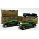 Three Tri-ang Minic clockwork tin-plate cars - Vauxhall Cabriolet,