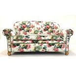 Early 20th century drop end settee upholstered in 'Kimberley' heritage fabric, W140cm,