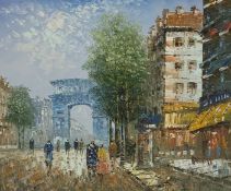 Caroline C Burnett (American 20th century): Parisian Street Scene, oil on canvas signed 49cm x 59cm,