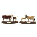 Beswick group of a Hereford cow and calf on a wooden base Model 1360/1827C and another of a Jersey