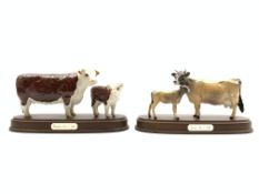 Beswick group of a Hereford cow and calf on a wooden base Model 1360/1827C and another of a Jersey