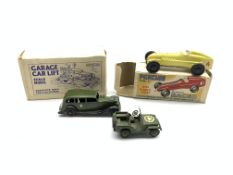 Penguin Series 4 Plastic Racer with rubber drive and Crescent die-cast Garage Car Lift, both boxed,