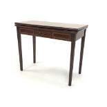 19th century inlaid mahogany tea table, with fold over top, frieze drawer,