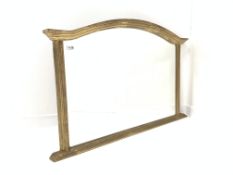 20th century gilt framed overmantel mirror, arched top, bevelled plate,