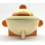 Clarice Cliff Bizarre Stamford shape Art Deco bowl and cover decorated with orange,