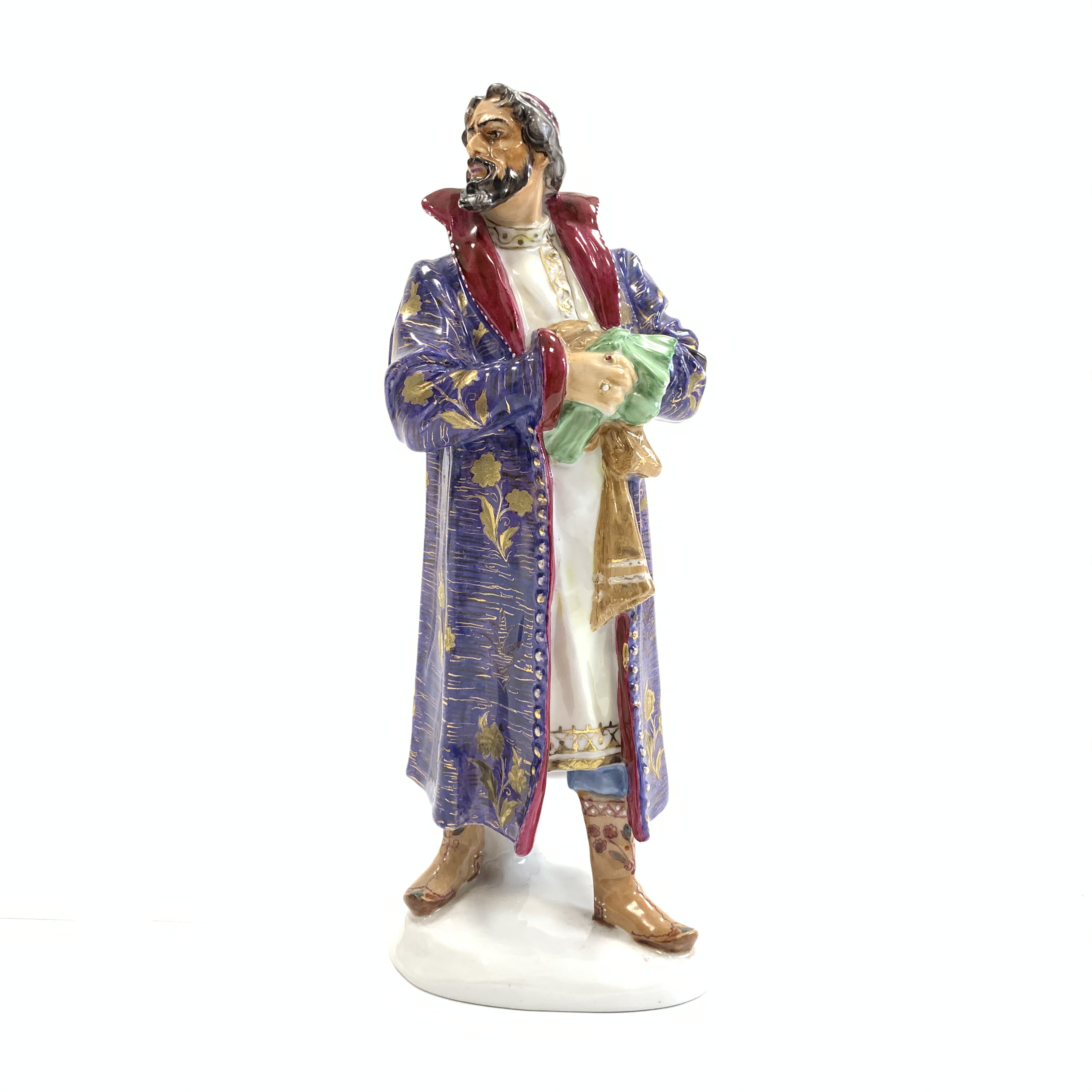 * Soviet figure of Boris Godunov by Lomonosov, 20th Century, wearing flowered robes,