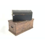 Victorian stained pine blanket box, with hinged lid revealing trinket box,