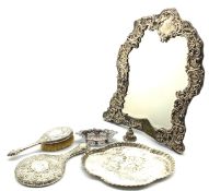 Edwardian silver heart shape dressing table mirror on easel stand Birmingham 1902 H44cm,