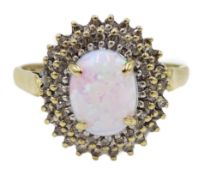 9ct gold opal and diamond cluster ring,