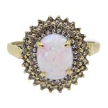 9ct gold opal and diamond cluster ring,