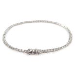 White gold round brilliant cut diamond line bracelet, stamped 18K, diamond total weight approx 2.