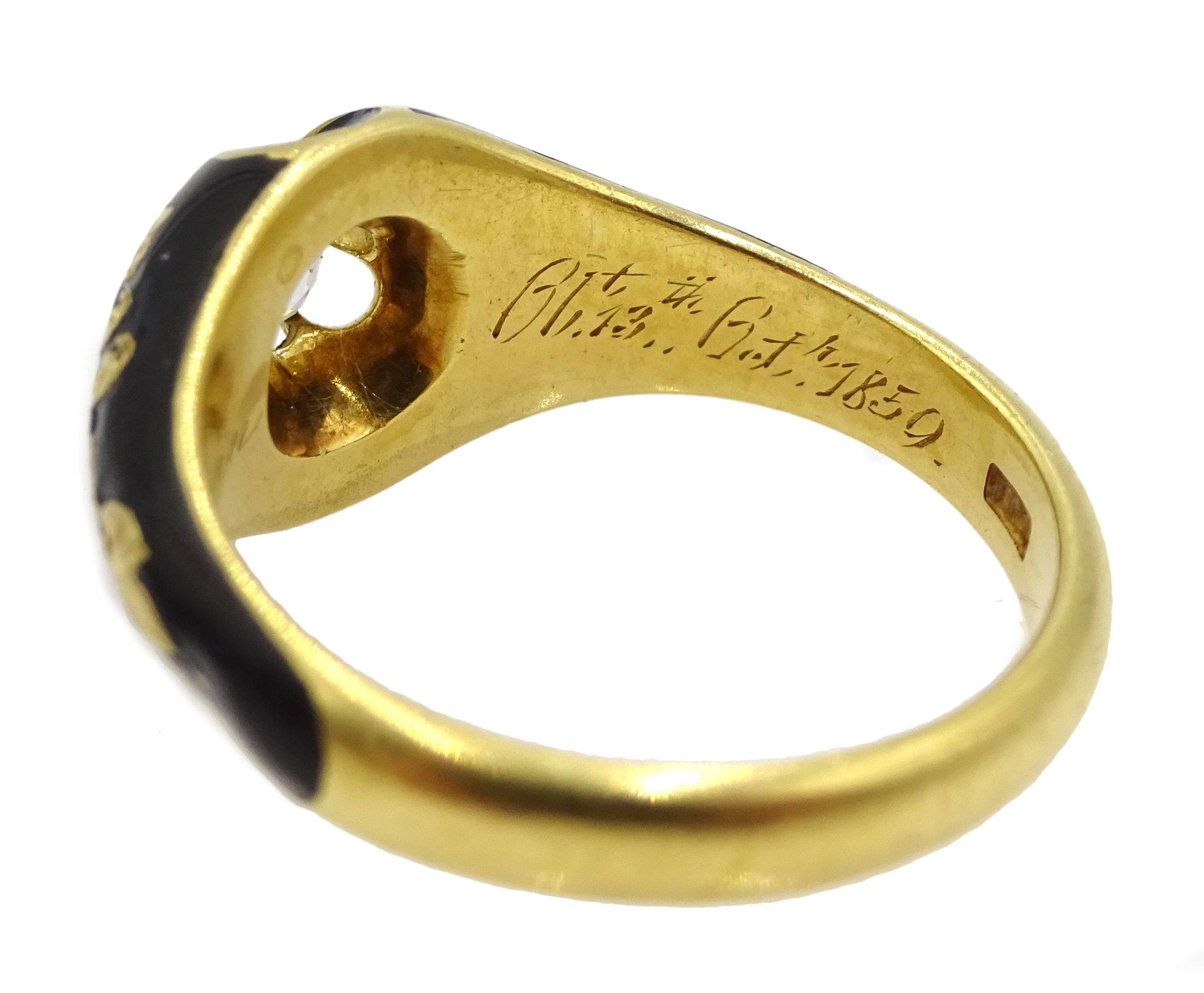 Victorian gold single stone diamond and enamel mourning ring, - Image 5 of 6