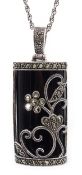 Silver black onyx and marcasite pendant necklace,