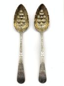 Pair of George III Scottish silver Old English pattern berry spoons,