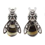 Pair of silver baltic amber honey bee stud earrings Condition Report & Further Details