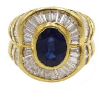 18ct gold oval sapphire and calibre cut diamond dress ring,