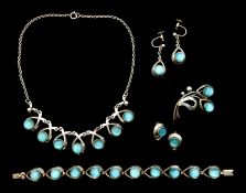 Hermann Siersbol silver and blue cabochon parure, comprising a collar necklace, bracelet,