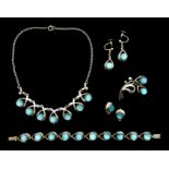 Hermann Siersbol silver and blue cabochon parure, comprising a collar necklace, bracelet,