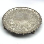 Victorian Irish silver salver, bold repousse border of acanthus leaves,