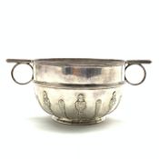 Late Victorian silver two handled bowl with strap work decoration D11cm London 1893 Maker John
