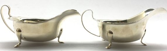 Pair of Georgian design silver sauce boats with crimped rims Sheffield 1939 Maker Emil Viner 6.